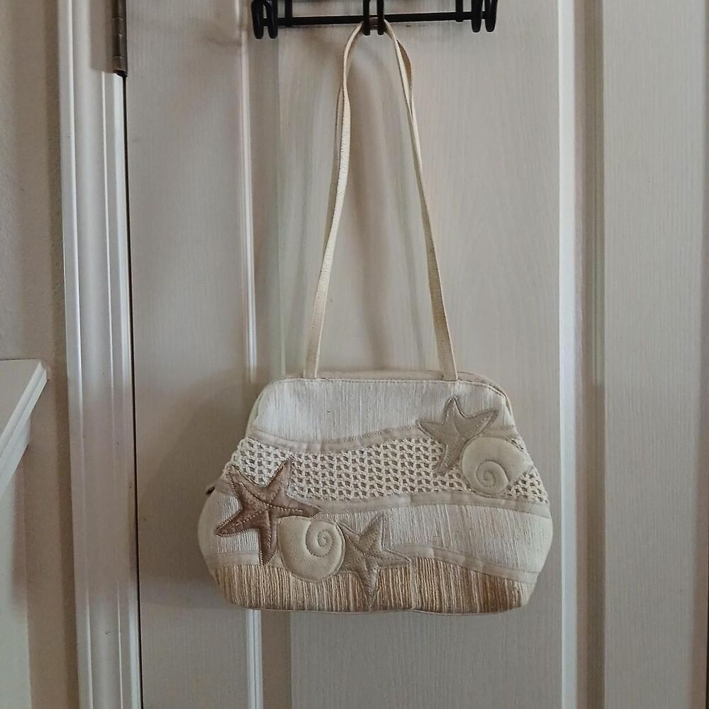 Vintage 90s Valerie Barad Beachy Starfish Shell Textured Shoulder Bag Purse